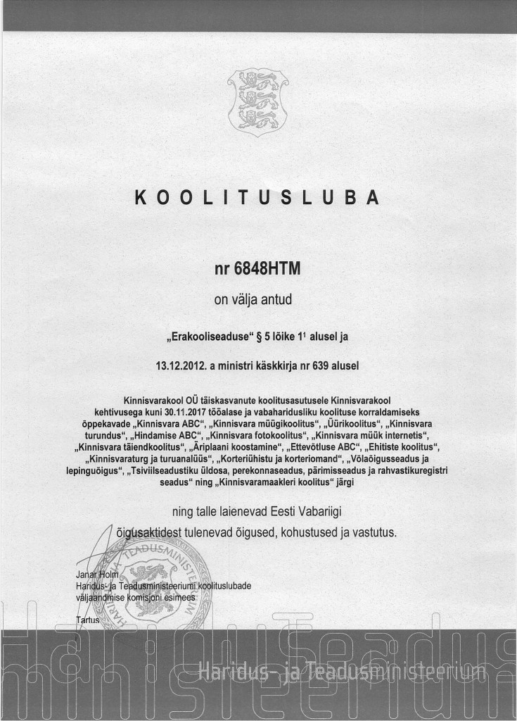 Kinnisvarakool: Koolitusluba