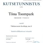 Tõnu Toompark: täiskasvanute koolitaja kutsetunnistus